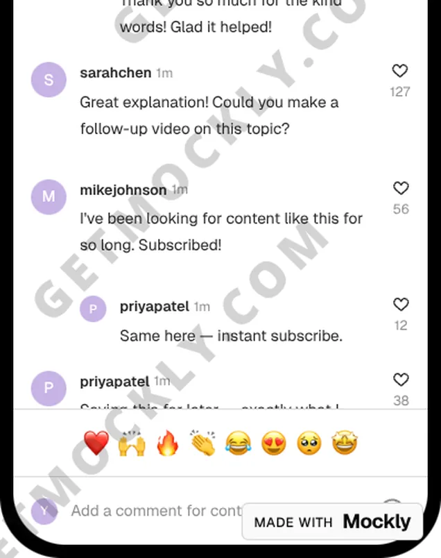 Close-up of Mockly's free export with GETMOCKLY.COM repeated diagonally across the comments and a Made with Mockly badge