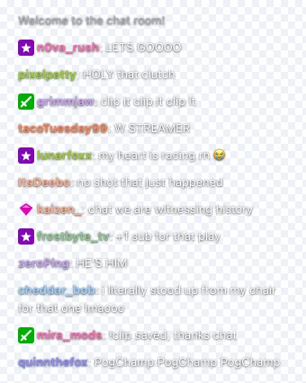 Fake-Twitch-Chat-Overlay mit transparentem Hintergrund für OBS und CapCut